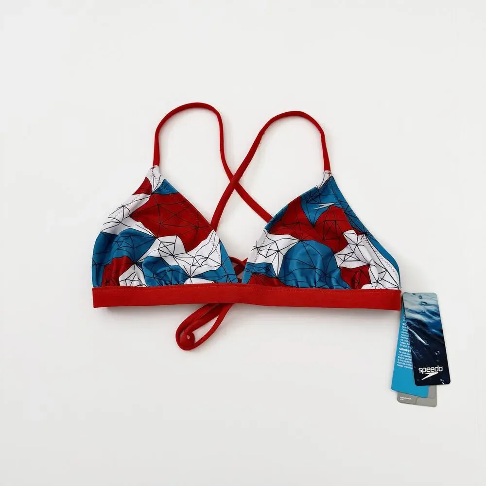 [Speedo] Blue Endurance Lite Tie Back Triangle Bikini Top Swimsuit NWT Sz Large